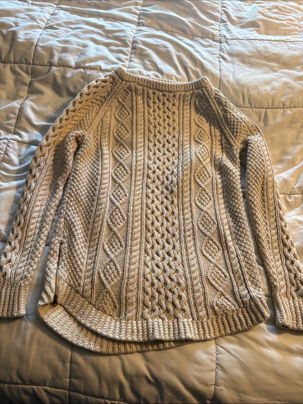L.L. Bean Signature Cream Cable-Knit Crewneck Sweater